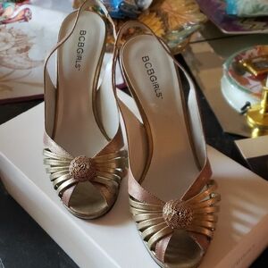 BCBGirls Elegant Gold and Tan Heels